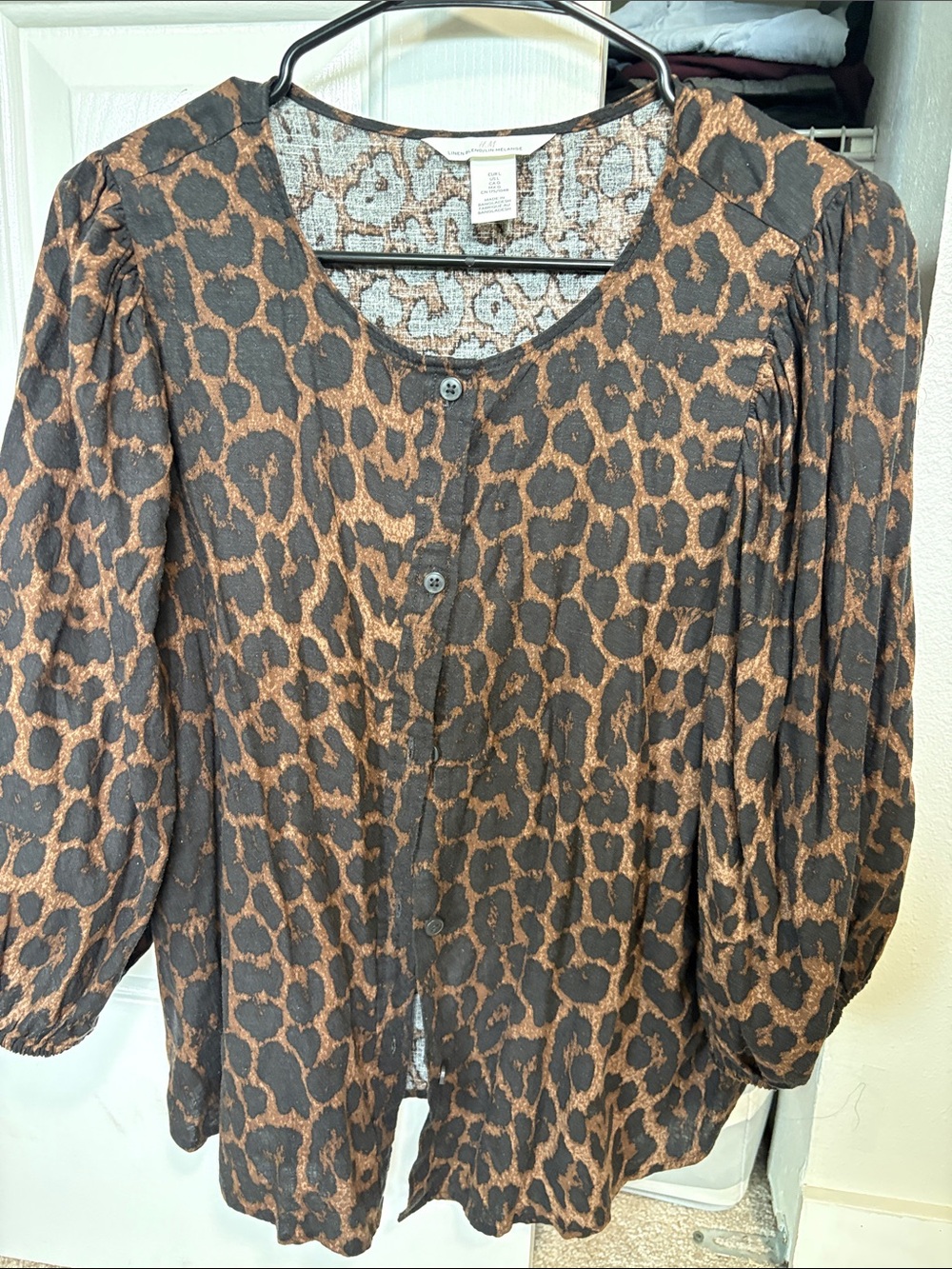 H&M Brown and Black Animal Print Button-Front Blouse